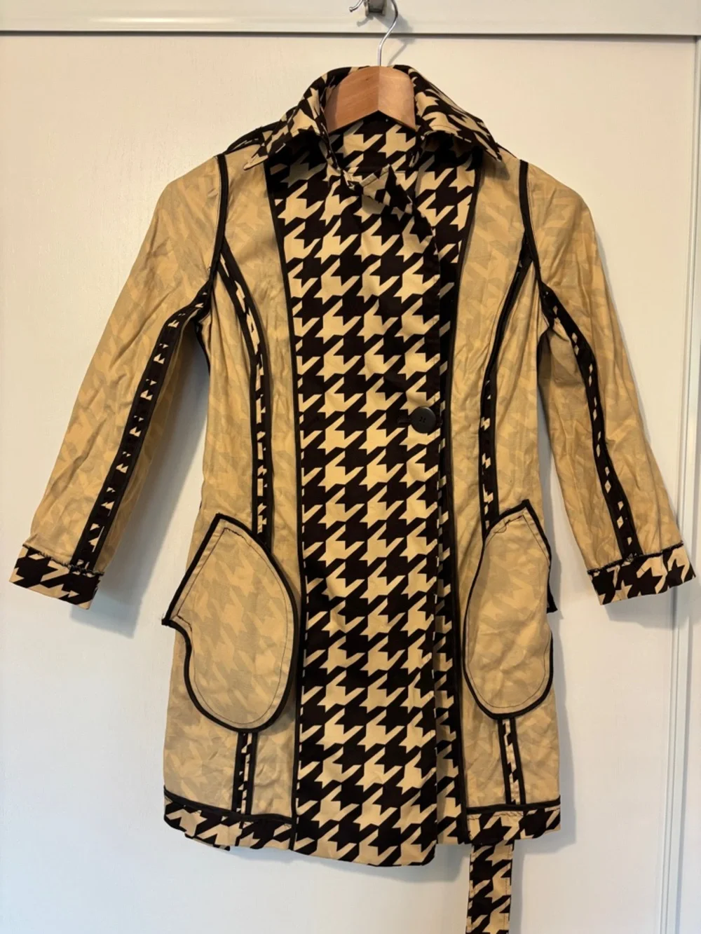 Brown Houndstooth Trench Size XS French Timeless Romantic Quiet Luxury Feminine - Picture 13 of 15